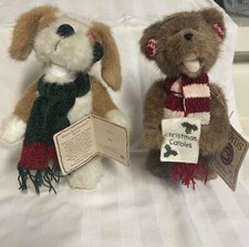 boyds bear/dog, plush, Christmas, Rare, Moveable Joints, Scarf, Ear Muffs