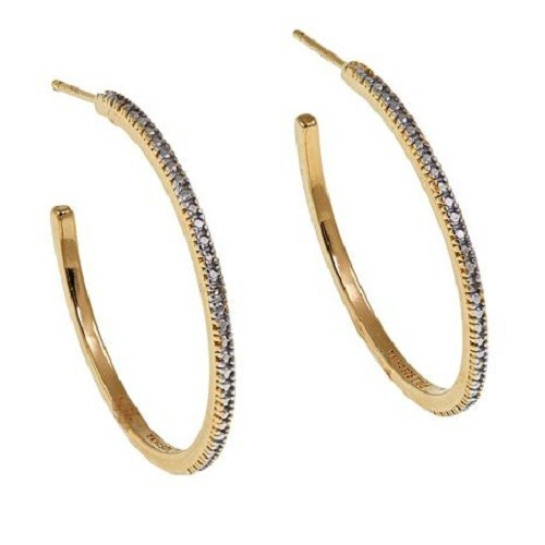 HSN Technibond 14K Yellow Gold Over Sterling Diamond Accent Hoop Earring - Picture 1 of 10