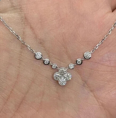 3.20CT Round Simulated Diamond Women Wedding Necklace 16'' 14K White Gold Plated - Picture 1 of 7