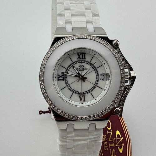 Oniss Paris Quartz Watch Women Sapphire Ceramic Steel Diamonds Analog New Batter - Picture 2 of 6