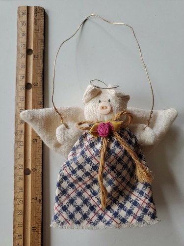 Adorno de Navidad vintage hecho a mano cerdo ángel años 90 arte popular casa de campo - Imagen 2 de 5