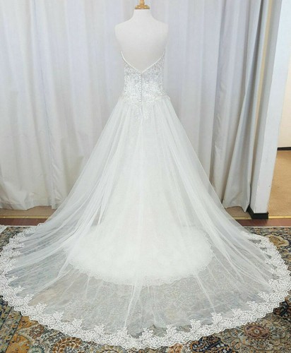 Angelina Faccenda Mori Lee Bridal 1284 Wedding Trumpet Silk Dress Overskirt Lace - Picture 3 of 12