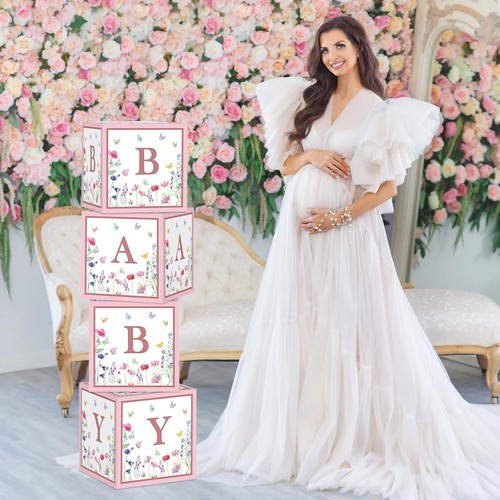 Decoraciones de Baby Shower de flores silvestres para niñas cajas florales de bebé con letras para B - Imagen 5 de 8