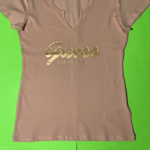 New GUESS Los Angeles Women’s Short Sleeve T-Shirt Size SMALL Pink Gloss w/Gold - Picture 4 of 12