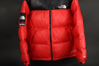 Supreme x THE NORTH FACE Red Premium Leather Nuptse Jacket size S Small rare NEW