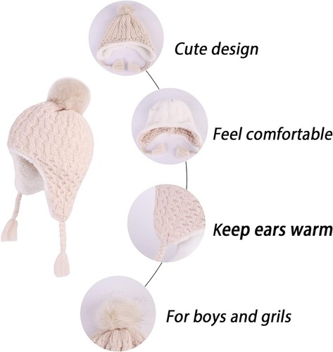 Toddler Kids Infant Winter Hat Boys Girls Ear flap Knit Warm Cap Fleece Beanie - Picture 68 of 154