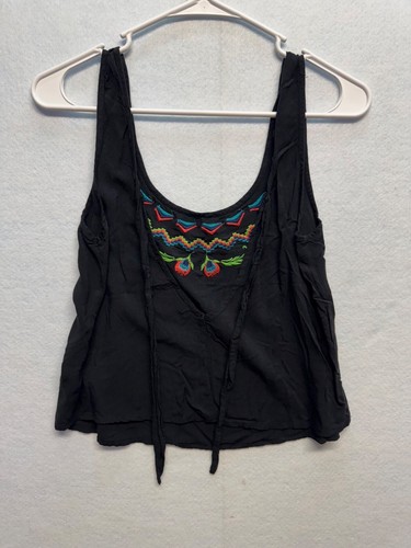 Black Sleeveless Embroidered Cropped Tank Top By Wet Seal Small - Picture 7 of 7