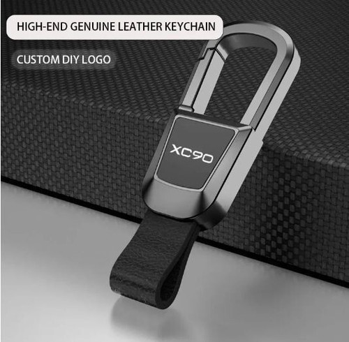 NEW Gun Metal Genuine Leather Key Chain Keyring Buckle XC90 Logo for Volvo - Picture 7 of 7