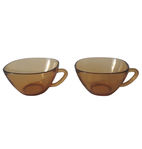 Vintage Vereco France Glass Cups Saucers Set Amber Coffee Tea Mugs Retro x4 - Picture 9 of 12