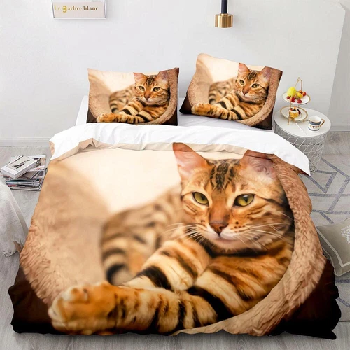 Cats Quilt Duvet Cover Pillowcase Pets Bedding Set Single Double King Size Hot - Picture 7 of 63