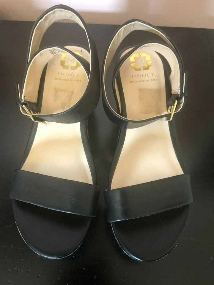 Sandalias de cuña MONET tobilleras negras/piel de serpiente talla 61/2M excelente estado Foto 3 de 4