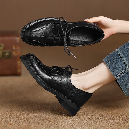 Zapatos retro estilo británico para mujer de cuero PU con cordones de tacón medio bloque fiesta de primavera - Imagen 4 de 25