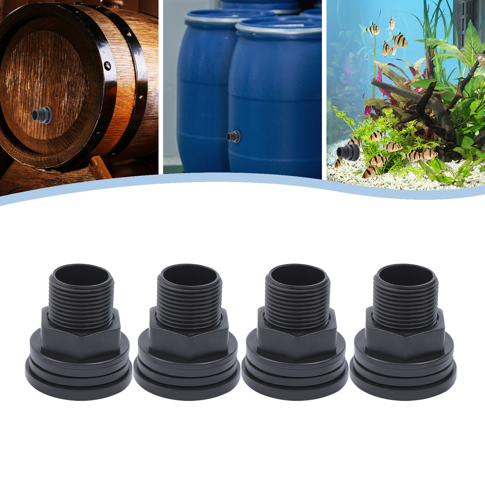 4 Pcs PVC Bulkhead Fitting For Rain Barrels, Aquariums, Water Tanks 3/4