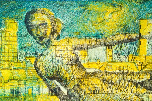 Amanda UPTON Full Moon - original signed etching, magical realism, architecture - Picture 2 of 3