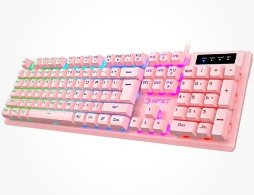 NPET K10 Pink USB 2.0 Wired Rainbow Backlit Gaming Keyboard