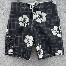 Panama Jack Mens 32 Black White Floral Swim Trunks Board Shorts Hawaiian Island