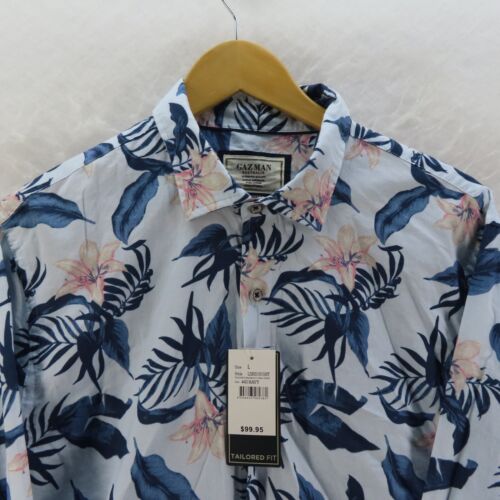 GAZMAN Shirt Mens Adult Size Large Blue Long Sleeve Button Up Casual RRP9.95 - Picture 2 of 10