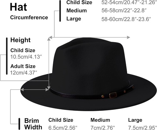 Sombreros Fedora de ala ancha para mujer hombre vestido de dos tonos grande-X-grande, negro y rojo - Imagen 2 de 7
