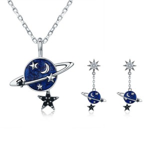 Fashion-Jewelry-Set-Planet-Earth-925-Sterling-Silver-Pendant-Necklace-amp-Earrings