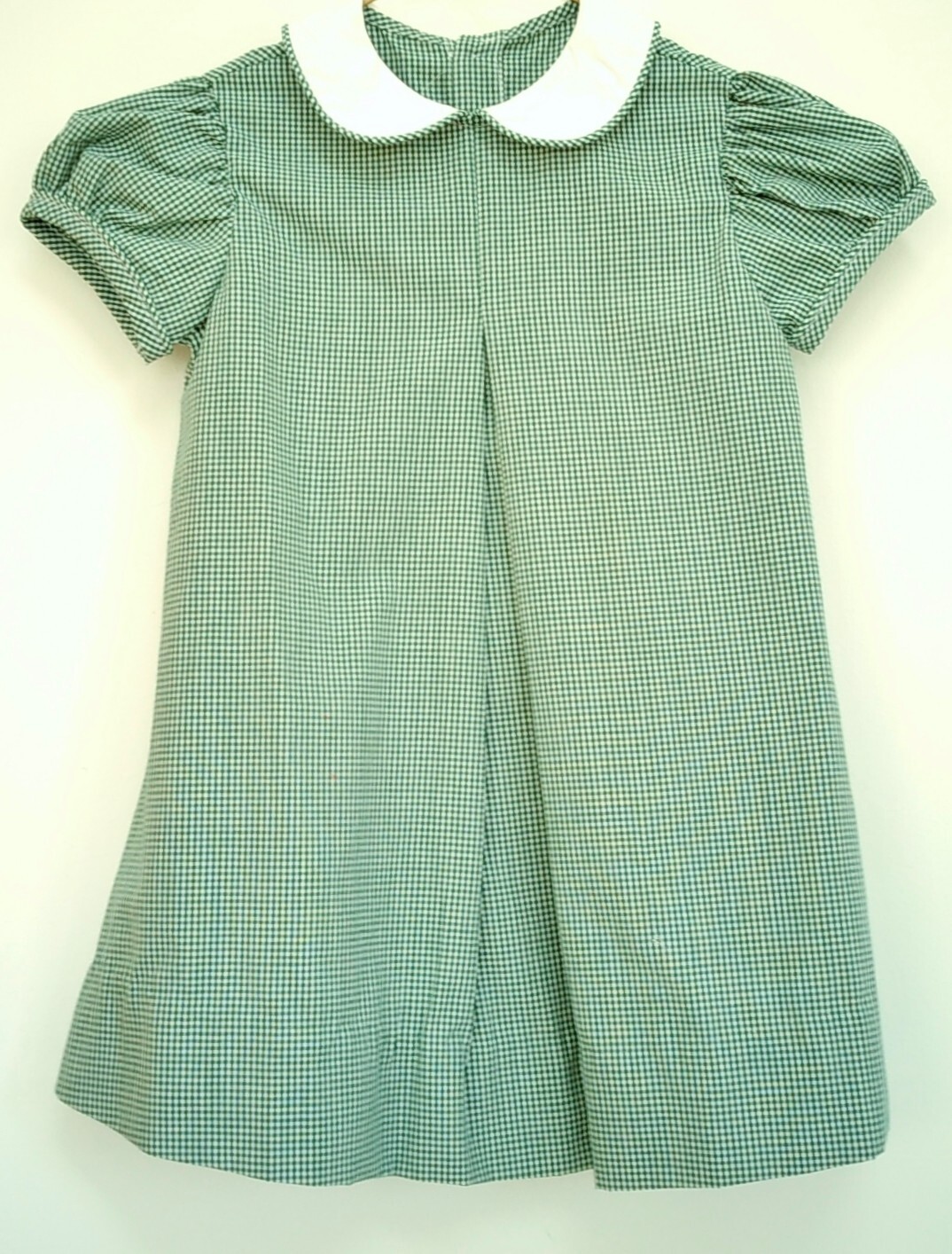 VTG GIRLS GREEN GINGHAM DRESS - image 1