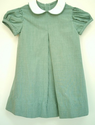 VTG GIRLS GREEN GINGHAM DRESS