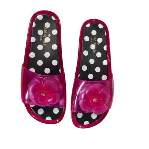 Kate Spade Sandal Flower Jelly Slides Magenta Pink Polka Dot Sole $150 Size 9M - Picture 6 of 10