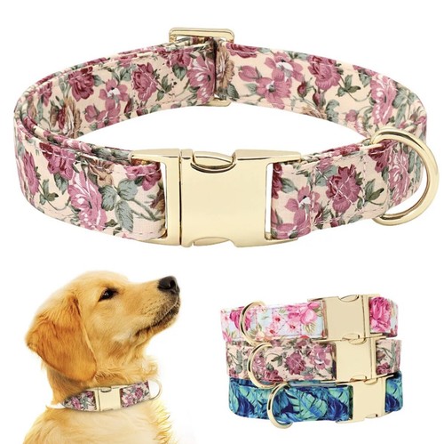 Puppy Dog Cat Luxury Fabric Vintage Look Floral Gold Hardware Collar Lead Leash! - Picture 8 of 22