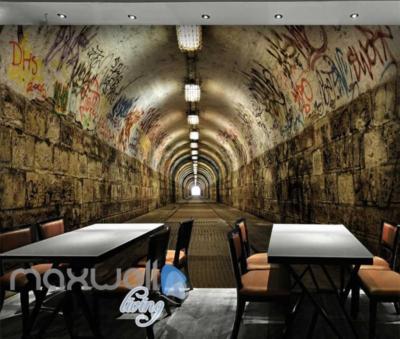 graffiti 3D illusion Circle round tunnel wallpaper hole in the wall 1 piece wall sticker subway 115 cm diameter