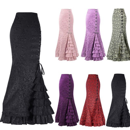 Retro Victoria Womens High Waist Fishtail Skirt Steampunk Gothic Corset Long - Picture 1 of 22