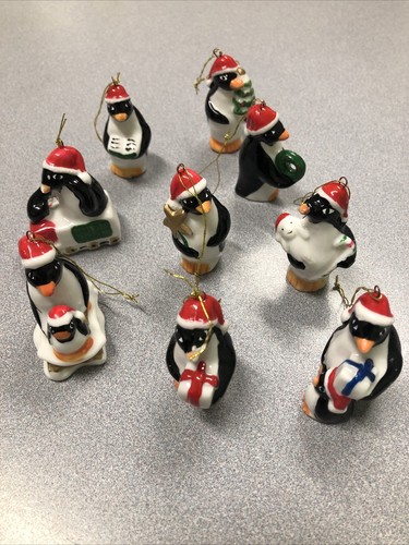9 Penguin Ornaments/Wind Chimes Christmas Santa Hat Taiwan ROC Republic Of China - Picture 4 of 6