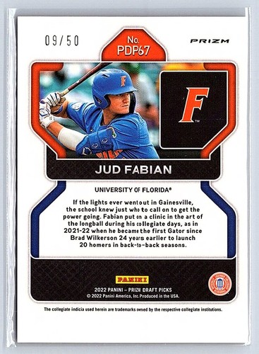 JUD FABIAN FLORIDA 2022 PRIZM DP #PDP67 GOLD /50 - Picture 2 of 2