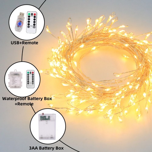 100/200 LED Firecracker String Lights USB Copper Wire Fairy Lights Xmas Party UK - Picture 10 of 19
