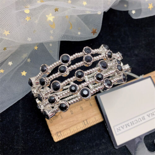 NWT Dana Buchman Black Stone Pave Silver Tone Stacked Bangle Cuff Bracelet