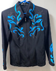 Womens Equilong Medium Black & Turquoise Western Zip Show Shirt