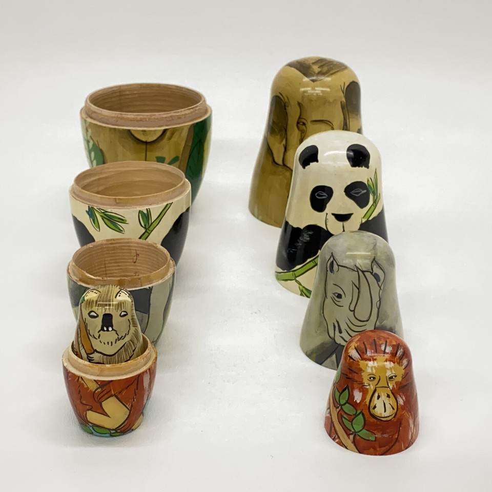 Matryoshka Nesting Doll Jungle Animals Elephant Panda Rhino Monkey