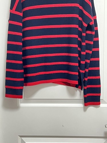 New La Ligne Navy and Red Stripe Chunky Knit Turtleneck Sweater Size Small - Picture 3 of 9