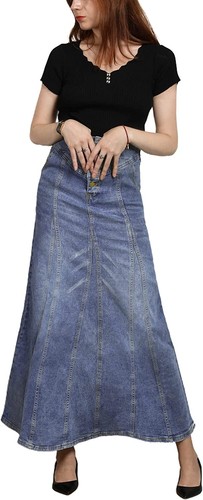 Women's Retro Exposure Button-Fly Packaged Hip A-Line Maxi Long Denim Skirt - Picture 10 of 46