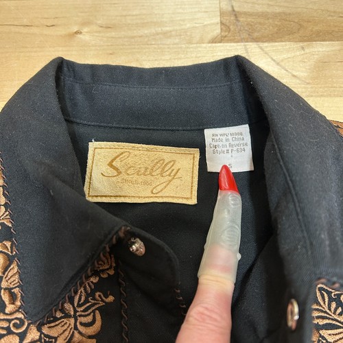 SCULLY Western Dress Shirt Black Embroidered Pearl Snap Cowboy Rodeo Small 3719 - Picture 11 of 14