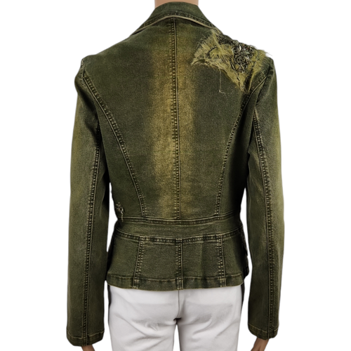 VTG Rossi Roma Women's M Cropped Blazer Distressed Green Sequence Embroidery - Foto 2 di 11