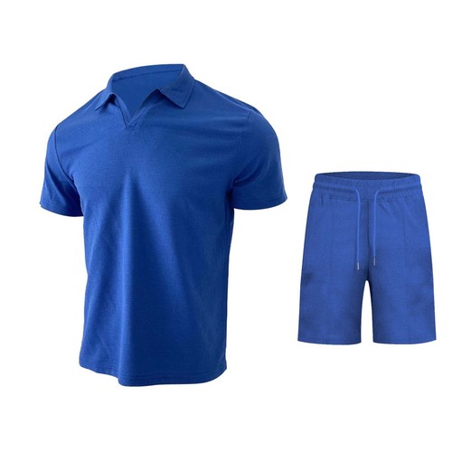 Men's 2 Piece Set Short Sleeve Henley Shirts and Shorts Summer Beach Yoga Outfit - Picture 20 of 39