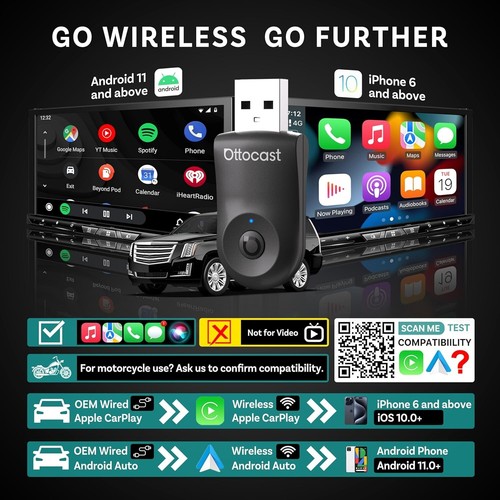 2025 2in1 Ottocast Wireless CarPlay+Android Auto Adapter USB Plug w/Smart Button - Picture 5 of 20