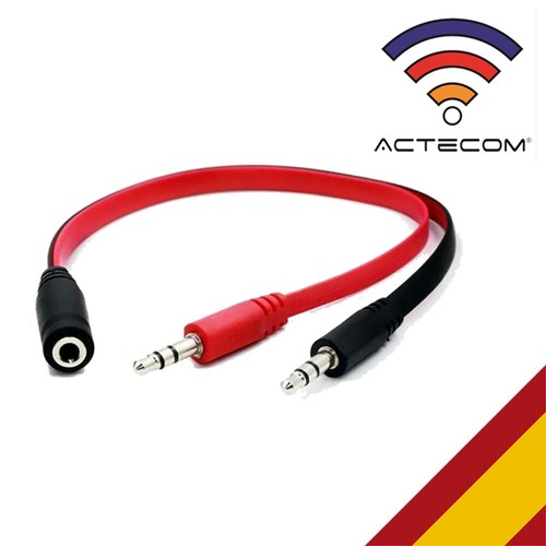 ACTECOM Cable adaptador Stereo Audio splitter 1 Jack hembra a 2 macho 3,5mm rojo - Imagen 1 de 3