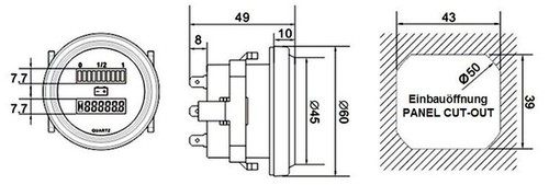 Stundenzähler Betriebsstundenzähler 52mm Batterie Ladezustandsanzeige 24V BOCAST - Bild 6 von 6