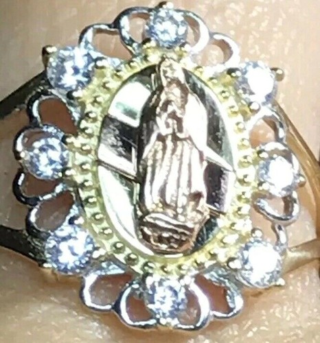 GOLD Ring 14k virgin Mary guadalupe cz oval 1.7g size 7 5 6 8 9 - Picture 3 of 12