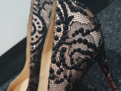 CHRISTIAN LOUBOUTIN FIFI LACE & STRASS HEELS SZ 38.5 BRIDAL - Picture 5 of 12