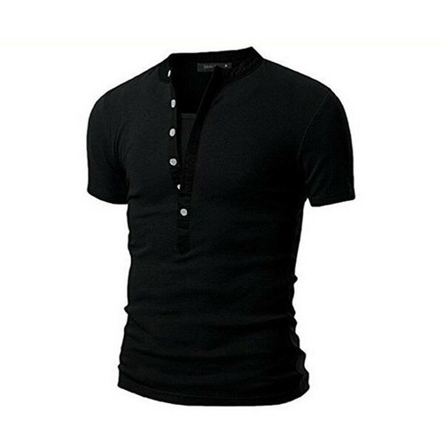 Herren Kurzarm Knopf T-Shirt Freizeit V-Ausschnitt Solide Tops Slim Fit Muskel Tee US - Bild 3 von 8