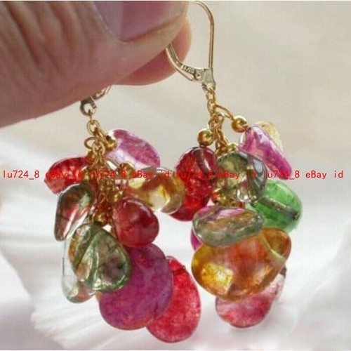 12-15mm Multicolor Tourmaline Irregular Freeform Nugget Gem Beads Dangle Earring - Picture 10 of 12