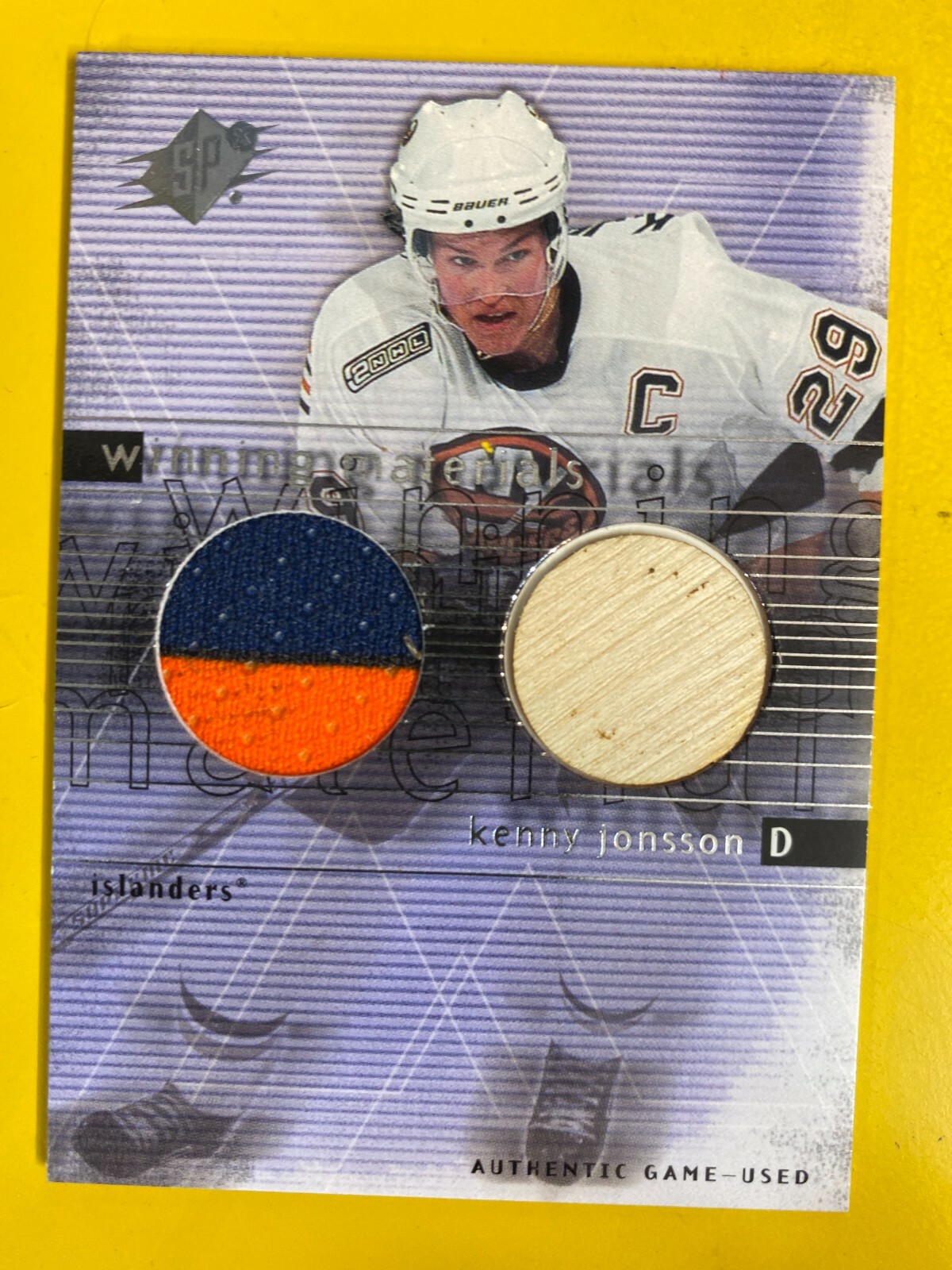 D55805  2000-01 SPx Winning Materials #KJ Kenny Jonsson STICK JERSEY