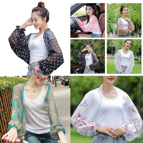 Women Chiffon Sun-proof Protection Arm Sleeve Driving Anti-UV Shawl Thin Cape - Picture 3 of 22