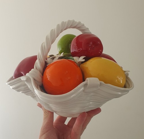 🔶️MCM VINTAGE RETRO ITALIAN ART POTTERY FRUIT BASKET fornasetti sottsass #6 - Bild 9 von 14